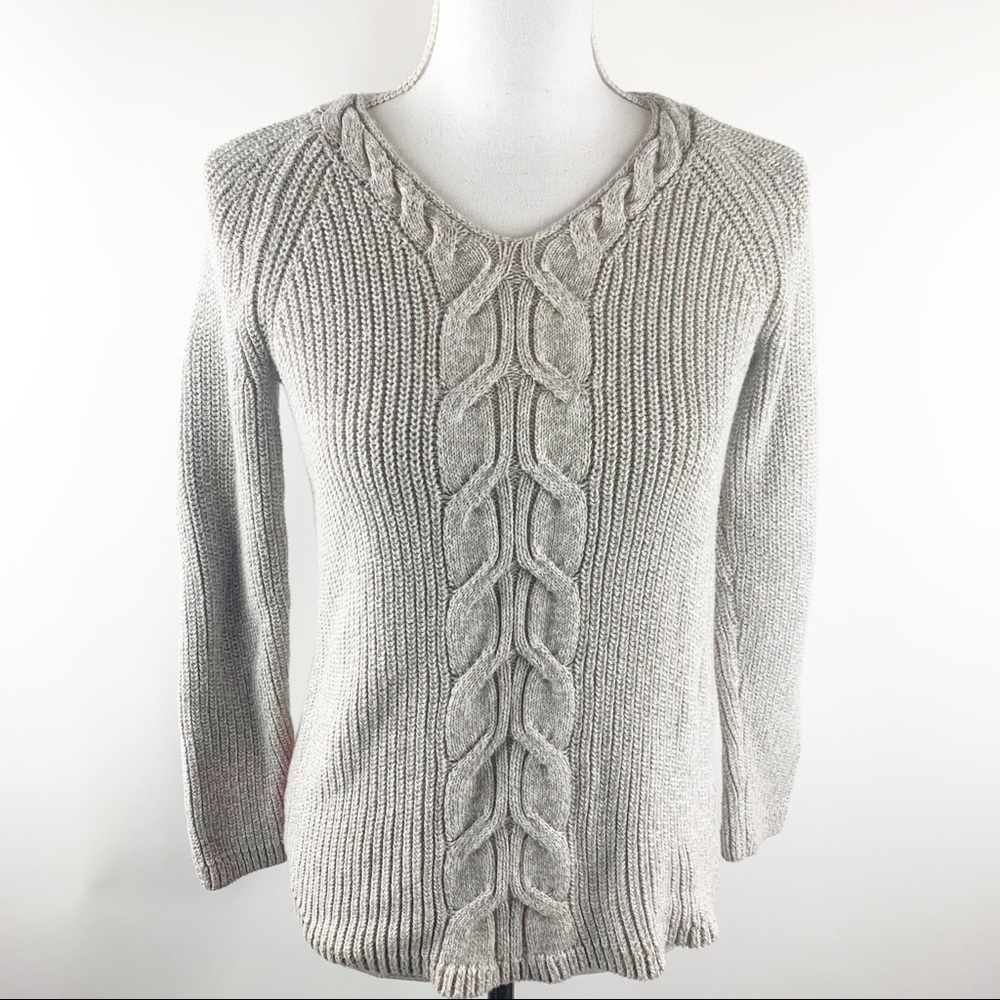 Talbots Petite Tan Cable Knit Braid Sweater Small